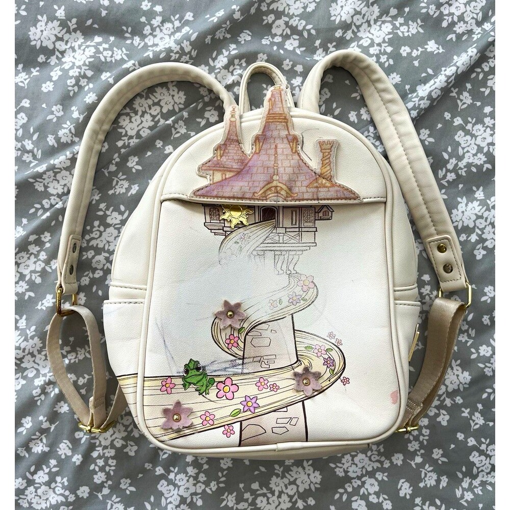 Disney Loungefly Rapunzel Tangled Mini Backpack White Purple Pink Green Beat Up